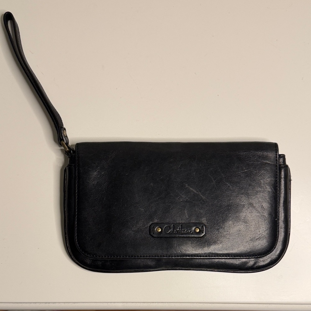 Cole Haan Black Leather Wristlet with Mirror